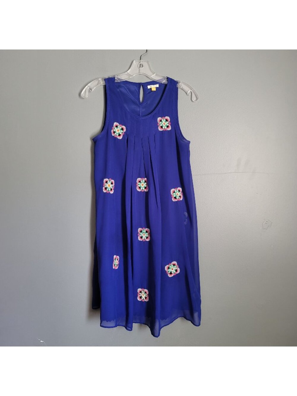 Anthropologie Embroidered Blue Shift Mini Dress Sleeveless Boho Vacation. Size 2